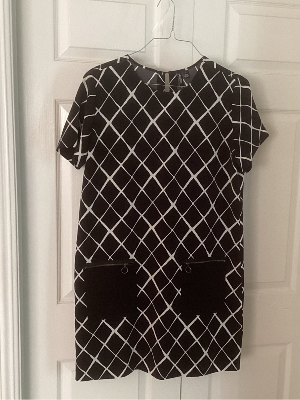Valette Black Dress with White Lattice Pattern, size L